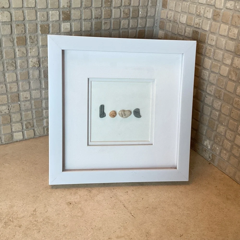 BEACH HOUSE SHADOWBOX PICTURE  “LOVE” WHITE 8 x 8”